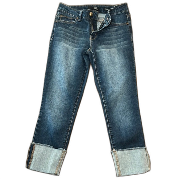 1822 Denim Taylor Wide Cuffed Skinny Cropped Jeans Sz 4 Stretchy Casual Trendy - Picture 1 of 8